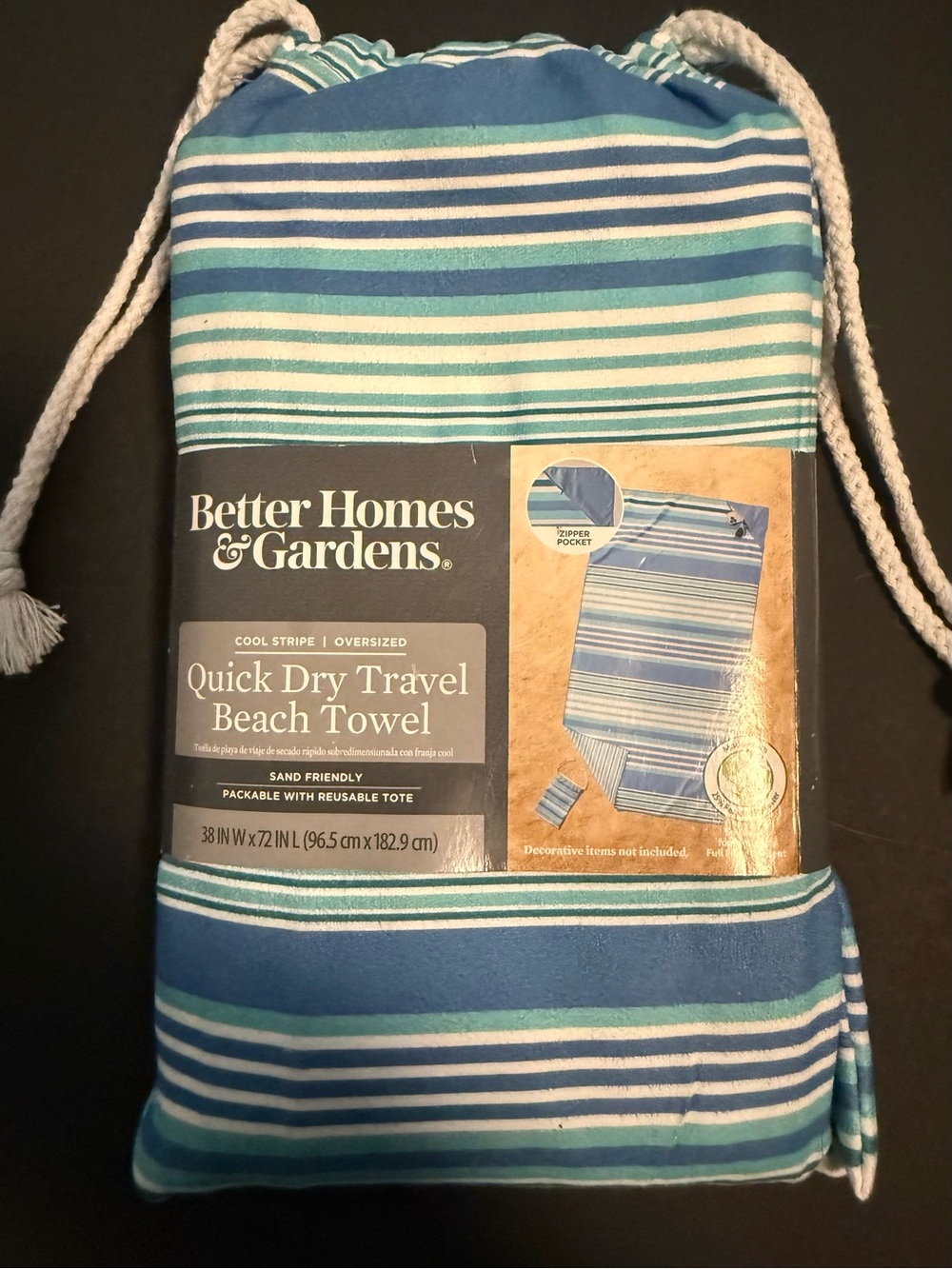 Better Homes And Gardens Turquoise and White Striped Travel Beach Towel